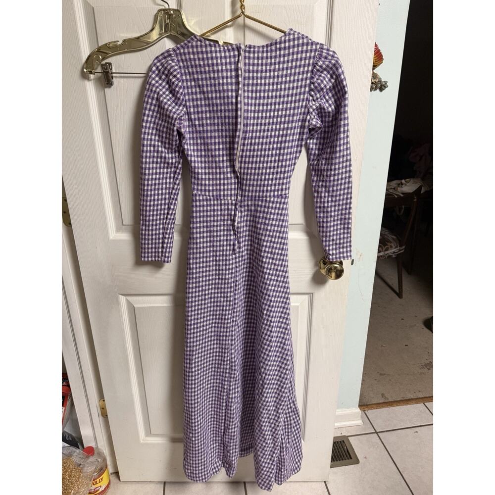 Vnt 70s Handmade Dress Gingham Maxi Cottagecore Flaws Purple Xs 32w Regency - Picture 8 of 10